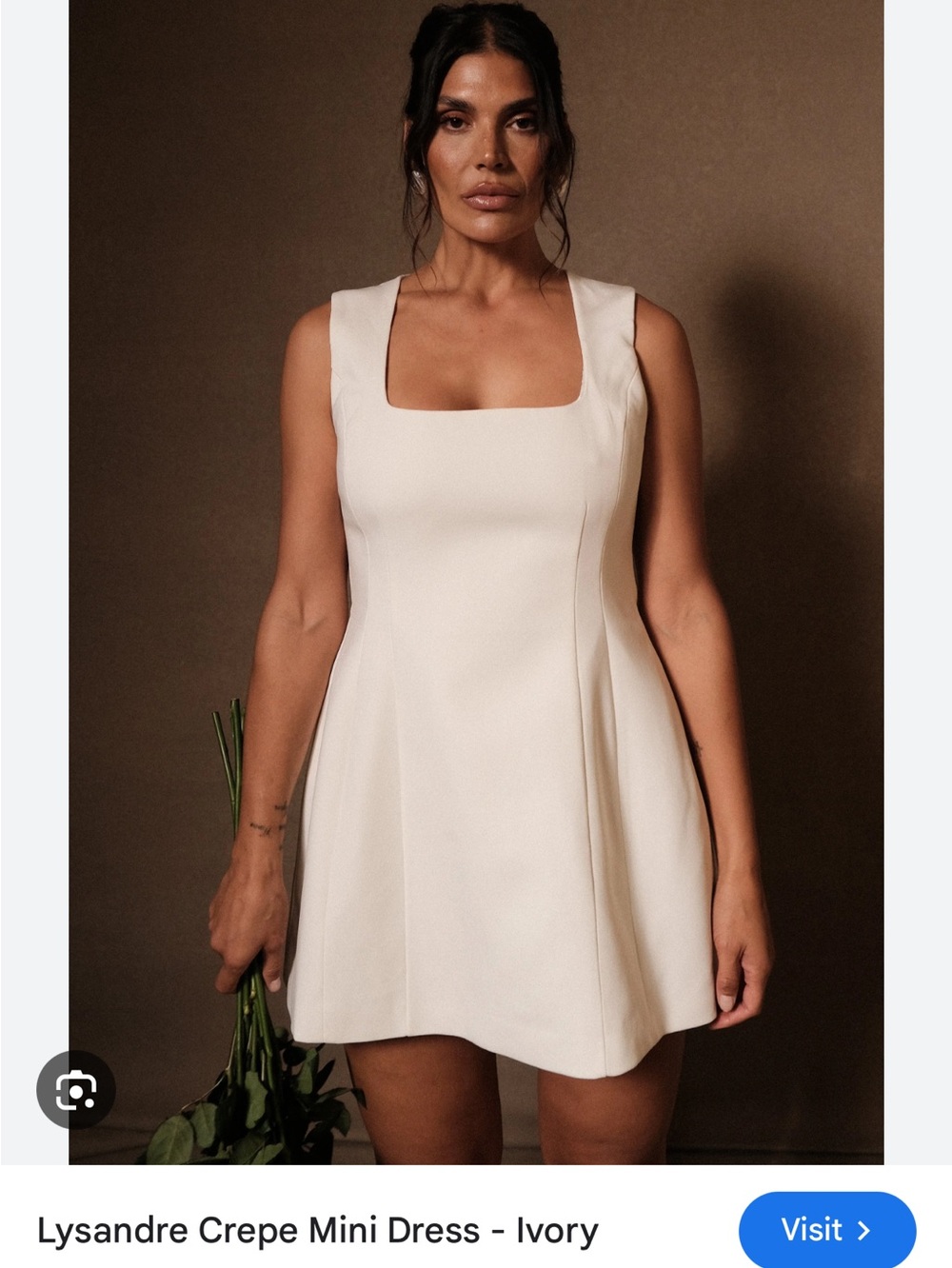 Meshki Ivory Square-Neck Crepe Mini Dress